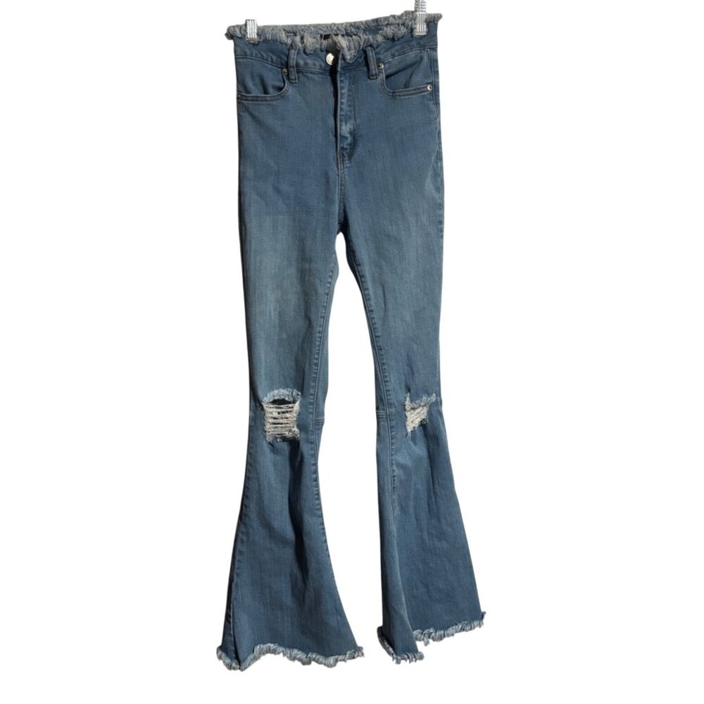 Akira Distressed Flare Bell Bottom Jeans Womens JRSize 3/25 Light Wash 33 inseam